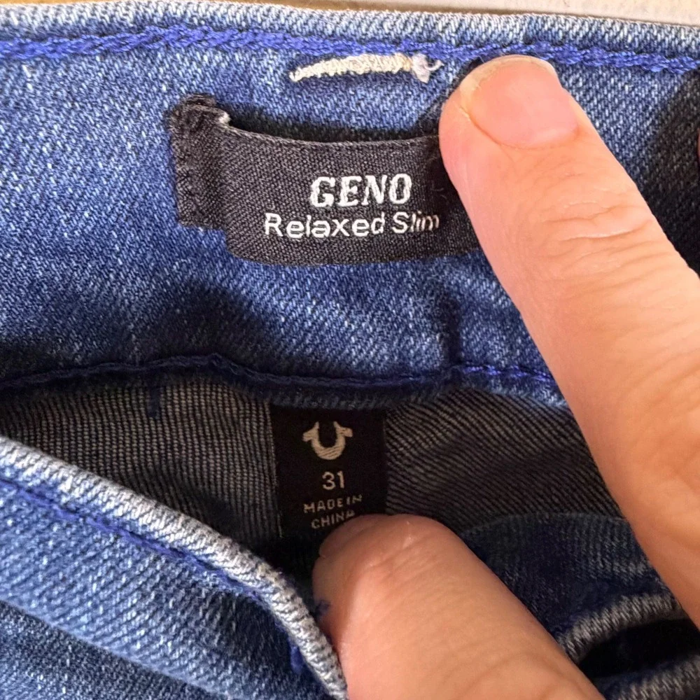 True Religion Mens Geno Relaxed Slim Horseshoe Stitch Blue Jeans Size 31